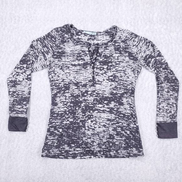Maurices Henley Top Womens L Gray Sheer Long Sleeve Rhinestone Stylish Layering - Picture 1 of 8